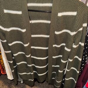 Olive Green Striped Women's Sweater